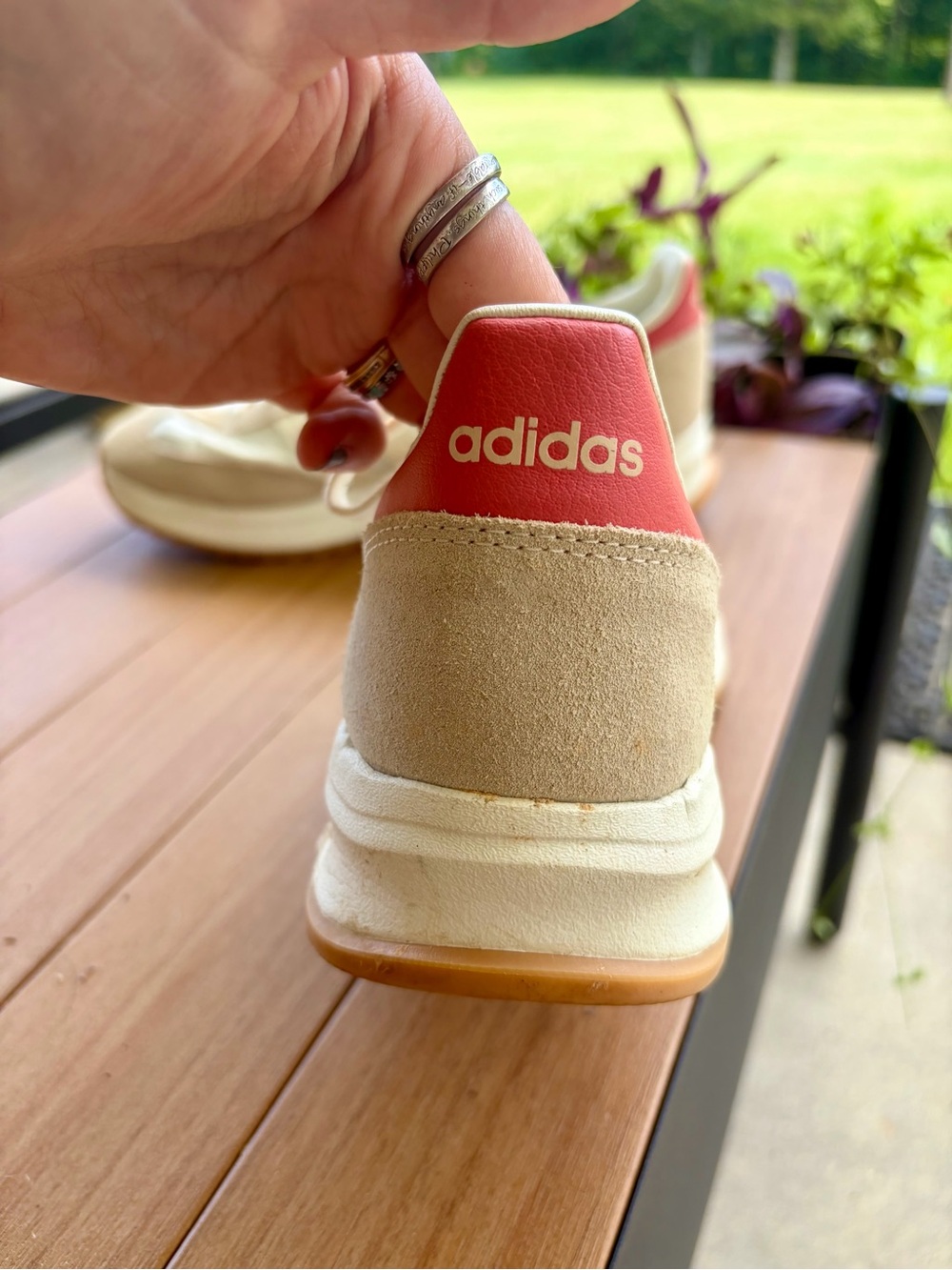 adidas Women’s Cream Suede & Pink Heel Cloudfoam Sneakers - Picture 2 of 5